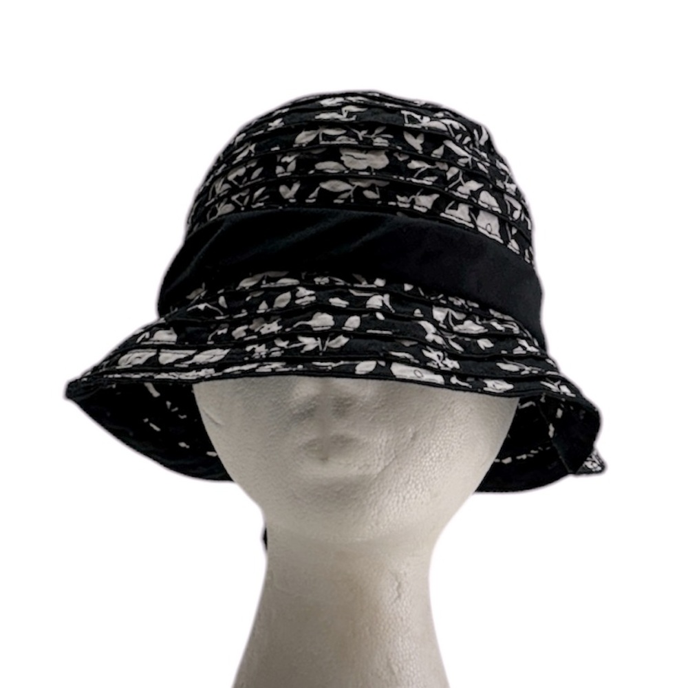 Chic. Women’s Black/White Bucket Sun Hat/Cap One Size 50 Poly/ 50 Cotton
